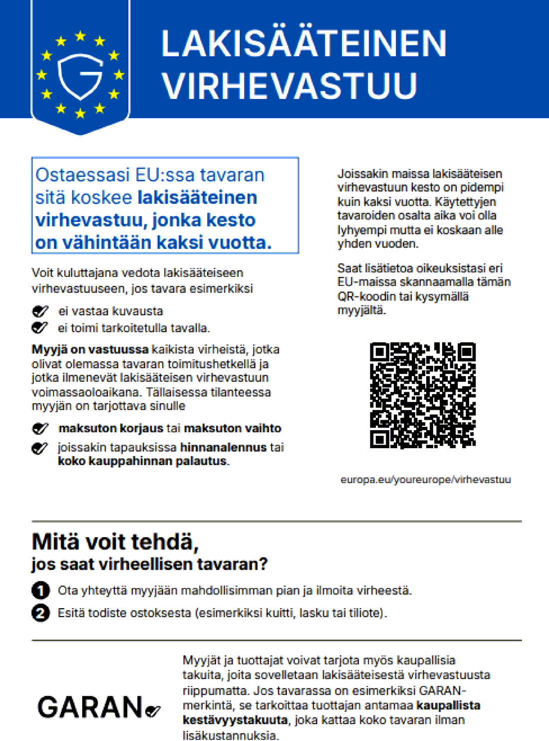 Lakisääteinen virhevastuu — vähintään kaksi vuotta (EU)