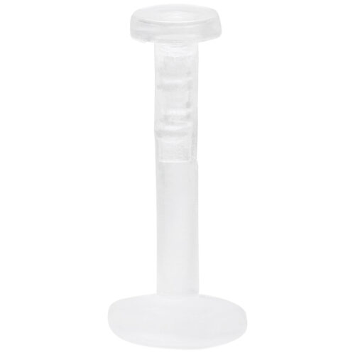 Läpinäkyvä Labret-tappi Bioplastista valkoisella taustalla