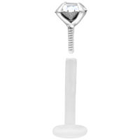 Push-Fit Crystal Labret hopeasta ja bioplastista Hopeinen Push-Fit labret kirkkaalla kristallilla ja bioplast-tangolla valkoisella taustalla
