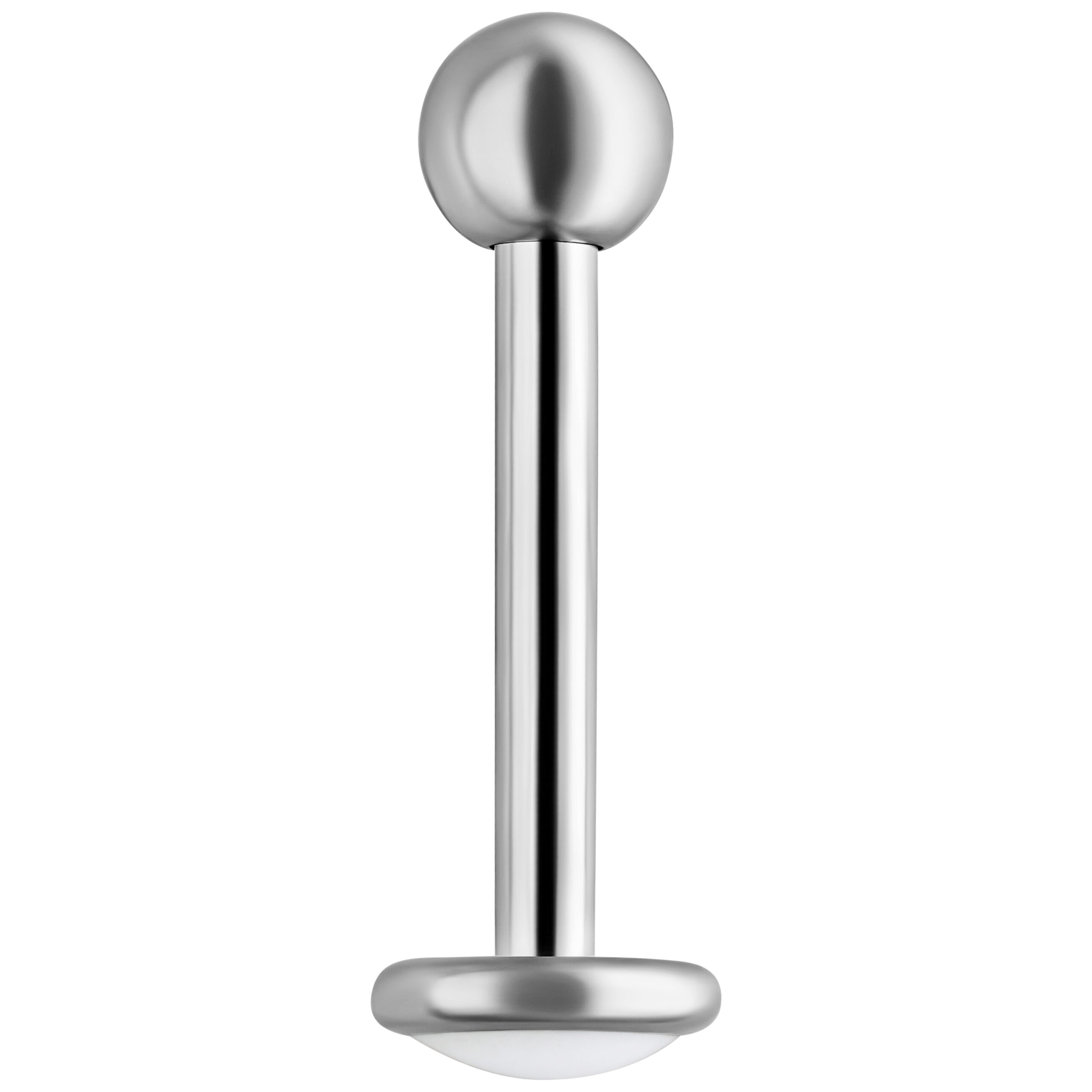 Titaani labret ulkokierteellä, hopea, 1,2 mm Hopeinen titaani labret pallolla valkoisella taustalla, ulkokierre