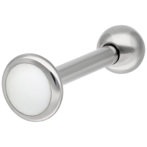 Hopeinen titaani-labret sileällä pinnalla valkoisella taustalla