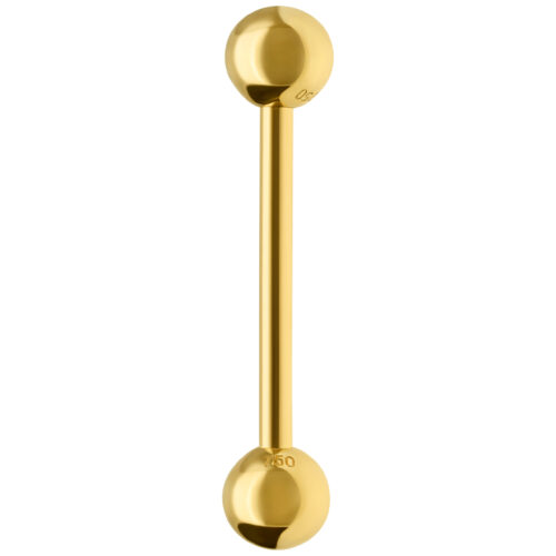 Kiiltävä 18K kultainen barbell, pituus 14,0 mm, valkoisella taustalla