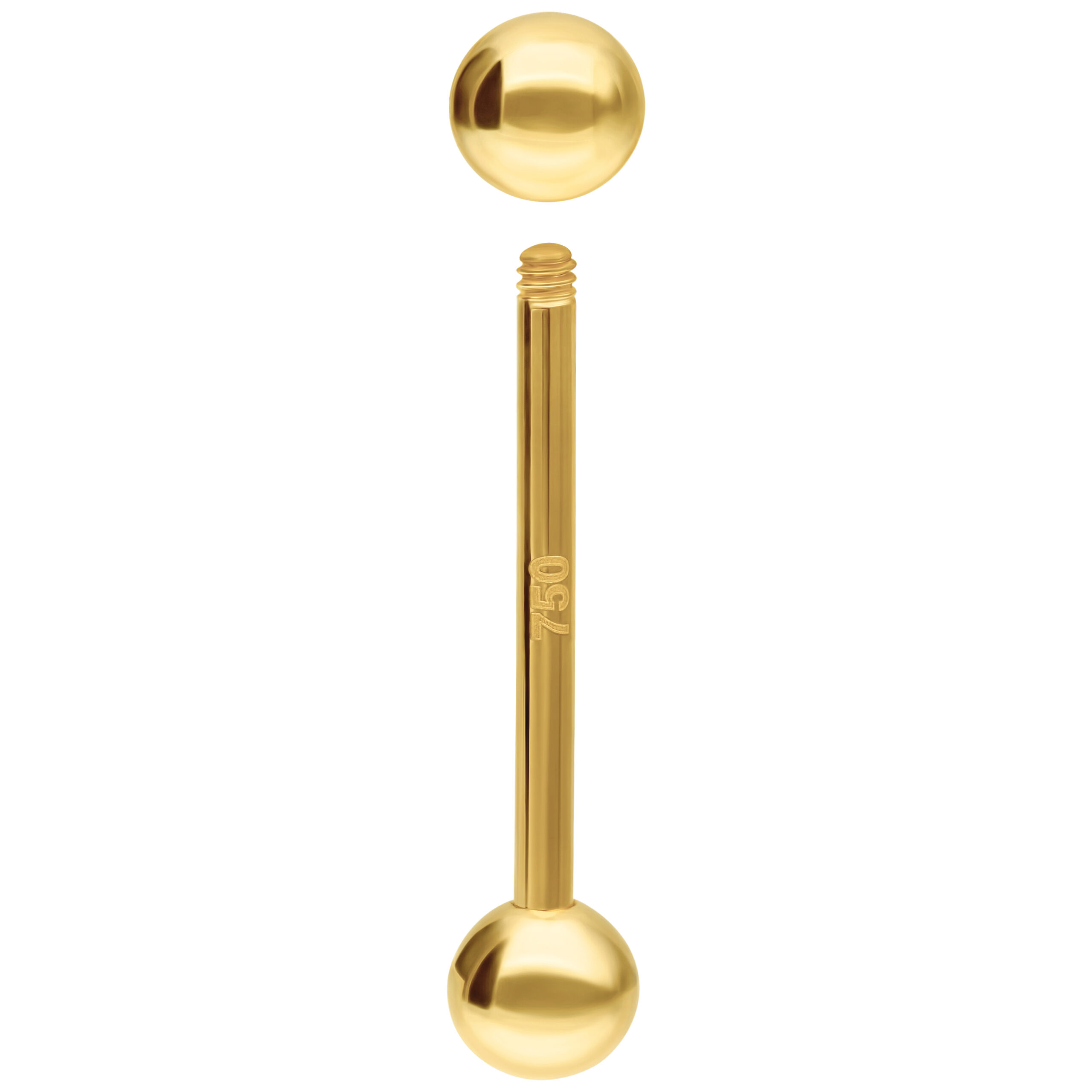 Kultainen 18K barbell, 14,0 mm pituus ja ulkokierre valkoisella taustalla