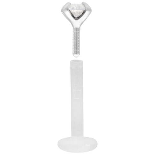 Kristallinkirkas Micro Labret bioplastista Push Fit -kiinnityksellä valkoisella taustalla