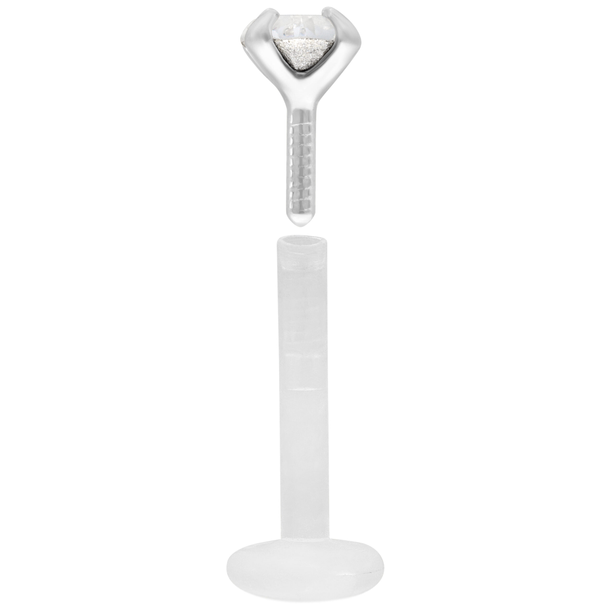 Kristallinkirkas Micro Labret bioplastista Push Fit -kiinnityksellä valkoisella taustalla