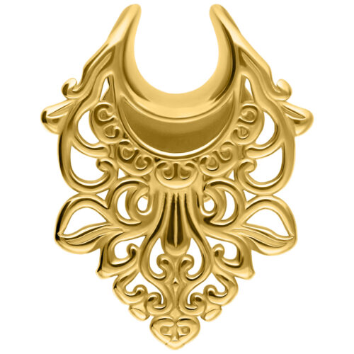 Kultainen barokki Ear Saddle kirurginteräksestä, koko 8,0 mm, valkoisella taustalla