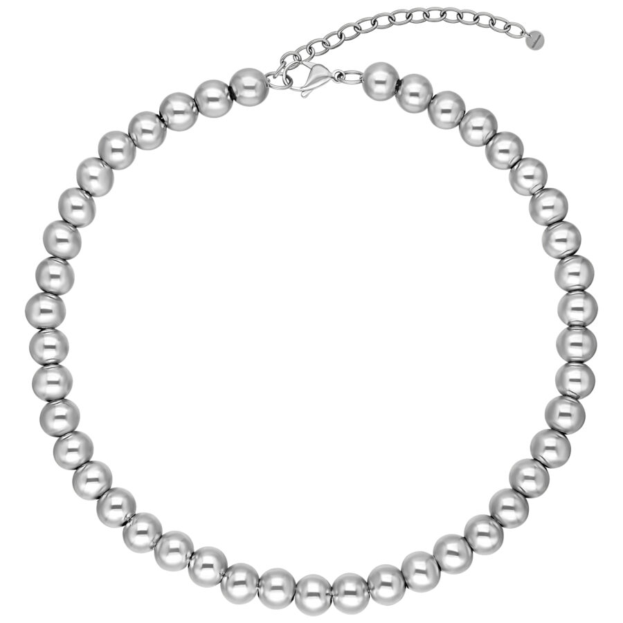 Hopeinen Bubble-kaulakoru kirurginteräksestä 316L valkoisella taustalla