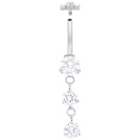 Hopeinen Double Dangling Bananabell 12mm Hopeinen Bananabell, jossa kolme kirkasta kristallia valkoisella taustalla