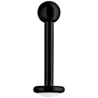 Musta labret-piercing titaanista ulkokierteellä valkoisella taustalla