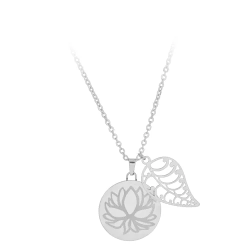 Silvercoloured Lotus with Leaf Necklace