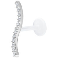 Hopeinen labret 5,0 mm kristallirivillä valkoisella taustalla