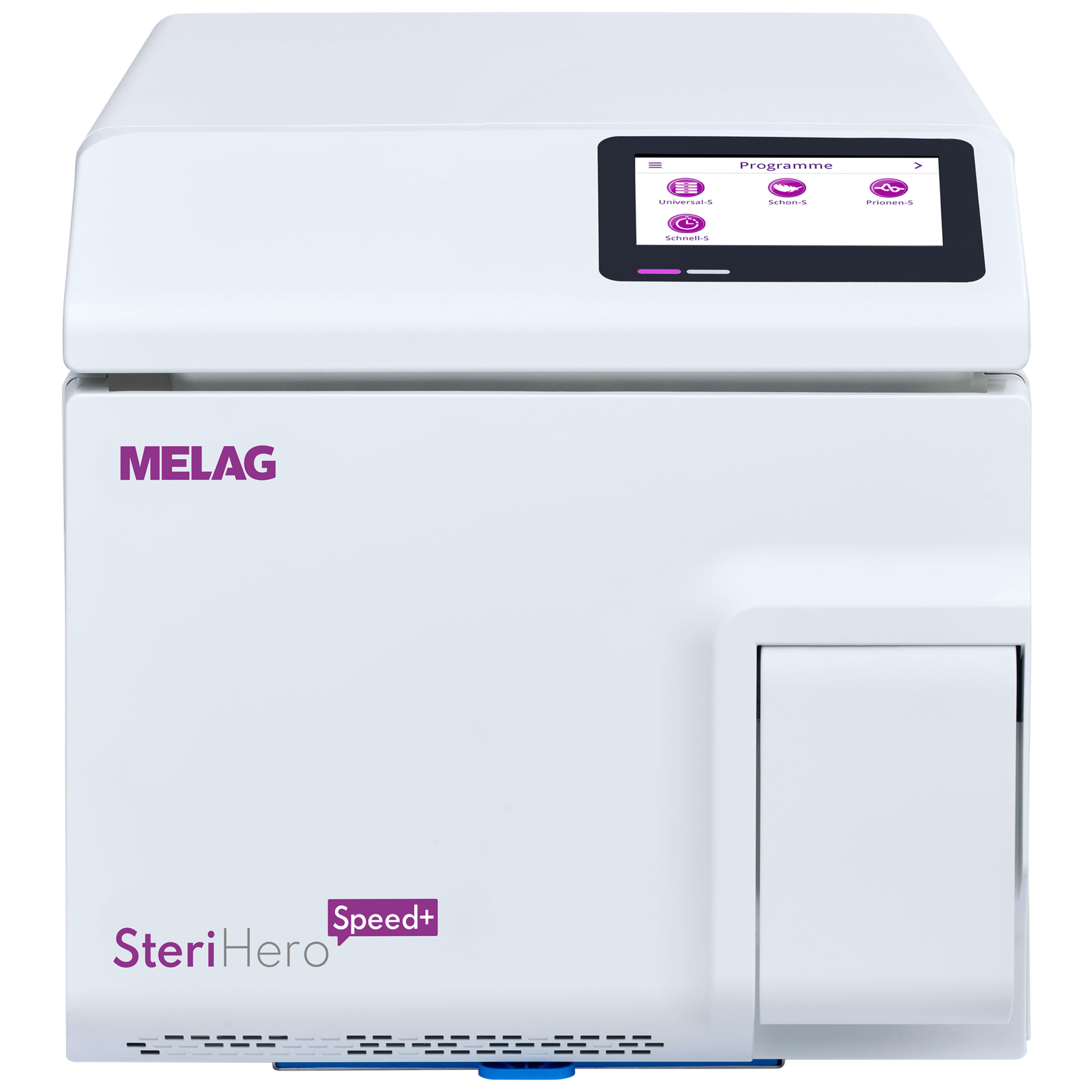 SteriHero Speed+ Wildcatilta, valkoinen Valkoinen SteriHero Speed+ -sterilisaattori digitaalisella näytöllä neutraalilla taustalla