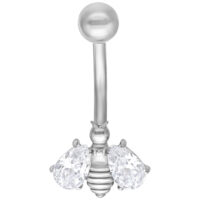 Crystal Bee Bananabell hopea 8mm lävistys Hopeinen Crystal Bee Bananabell kirkkailla kristalleilla valkoisella taustalla