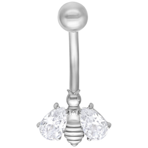 Hopeinen Crystal Bee Bananabell kirkkailla kristalleilla valkoisella taustalla