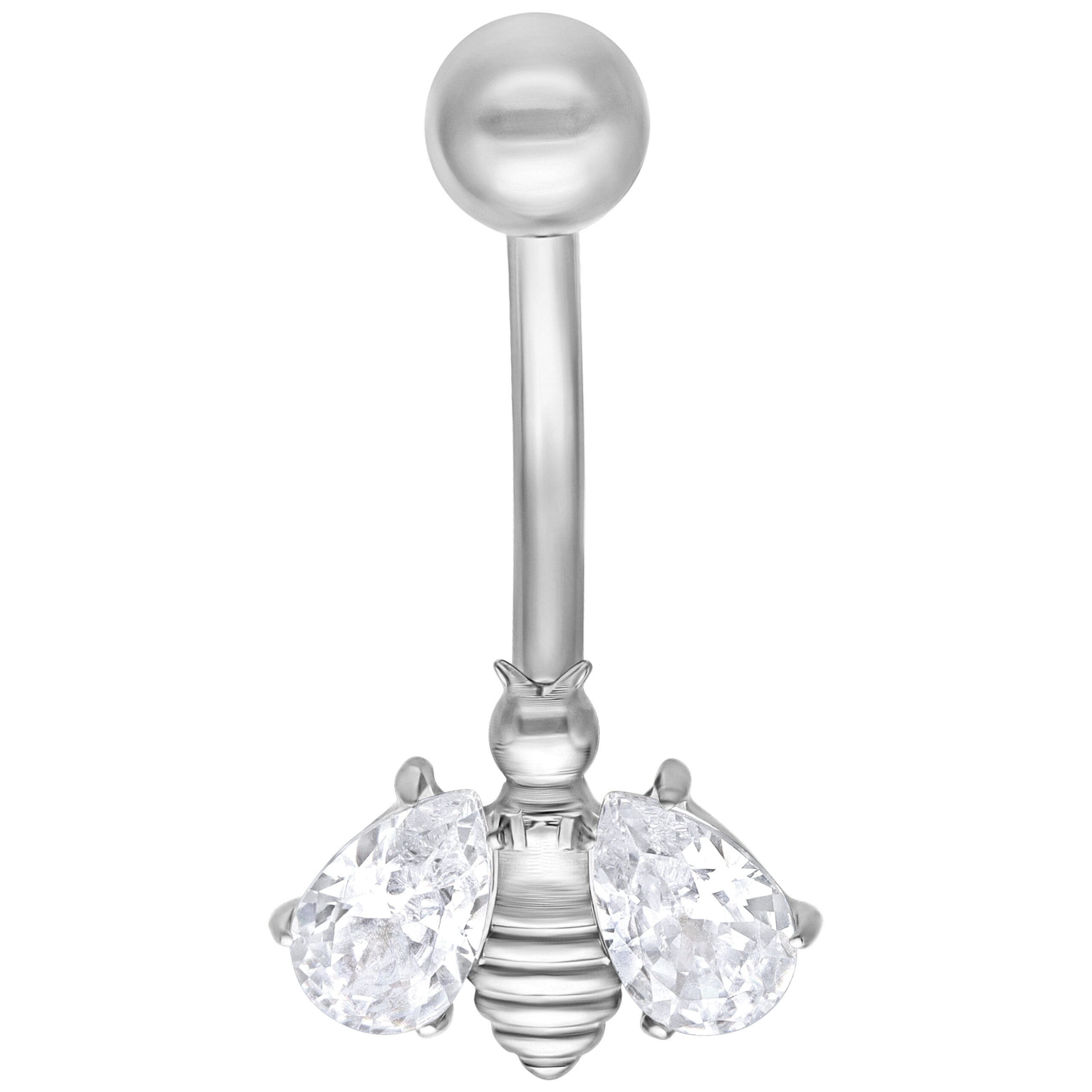 Crystal Bee Bananabell hopea 8mm lävistys Hopeinen Crystal Bee Bananabell kirkkailla kristalleilla valkoisella taustalla