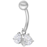 Hopeinen Crystal Bee Bananabell 8,0 mm Hopeinen napakoru kristallimehiläisellä valkoisella taustalla