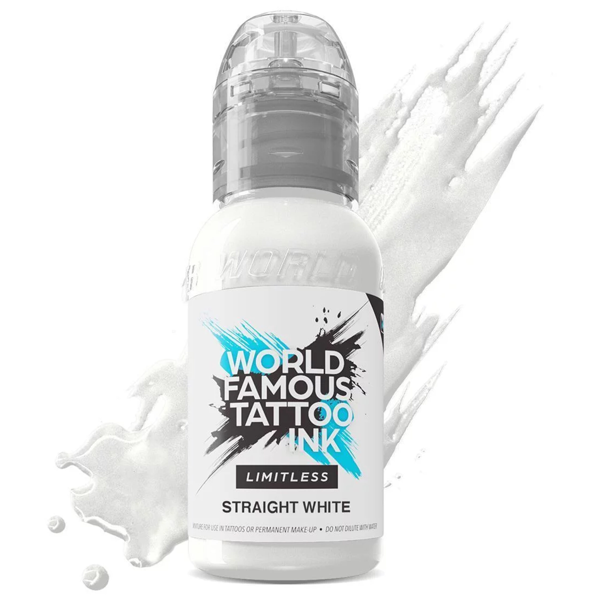 World Famous Ink Limitless Valkoinen 30 ml World Famous Ink Limitless Straight White 30 ml pullo valkoisella taustalla