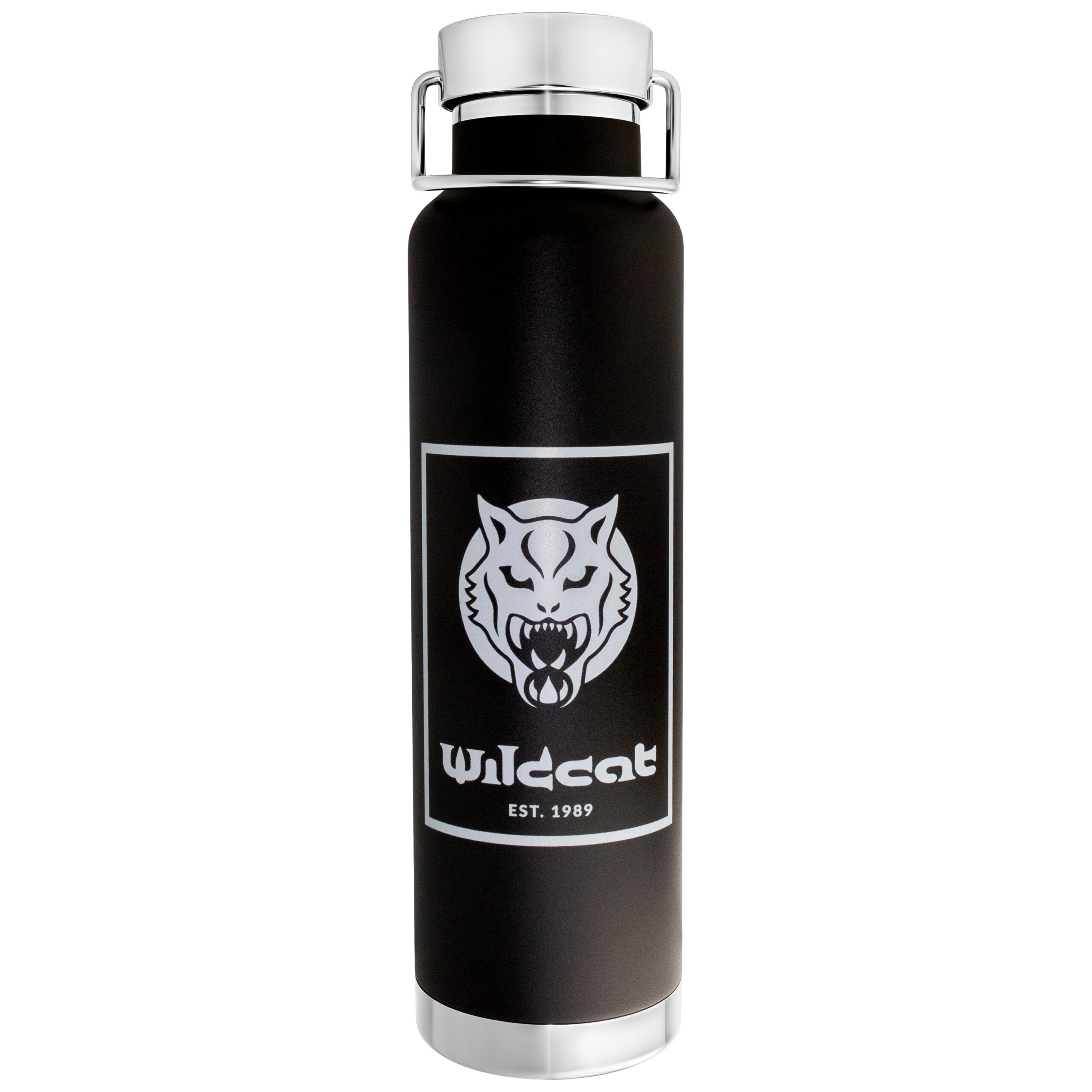 Musta Wildcat tyhjiöeristystermos Musta tyhjiöeristystermos, jossa Wildcat-logo valkoisella taustalla