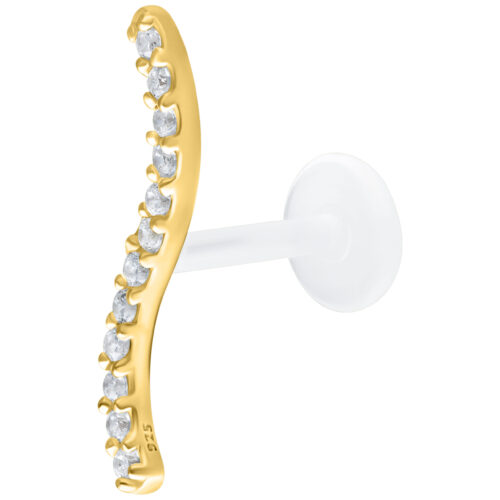 Kultainen labret kristallirivillä ja PTFE Push Fit valkoisella taustalla