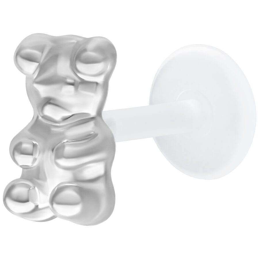 Hopeanvärinen Gummi Bear Labret Push Fit valkoisella taustalla