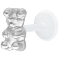 Hopeanvärinen Gummi Bear Labret Push Fit valkoisella taustalla