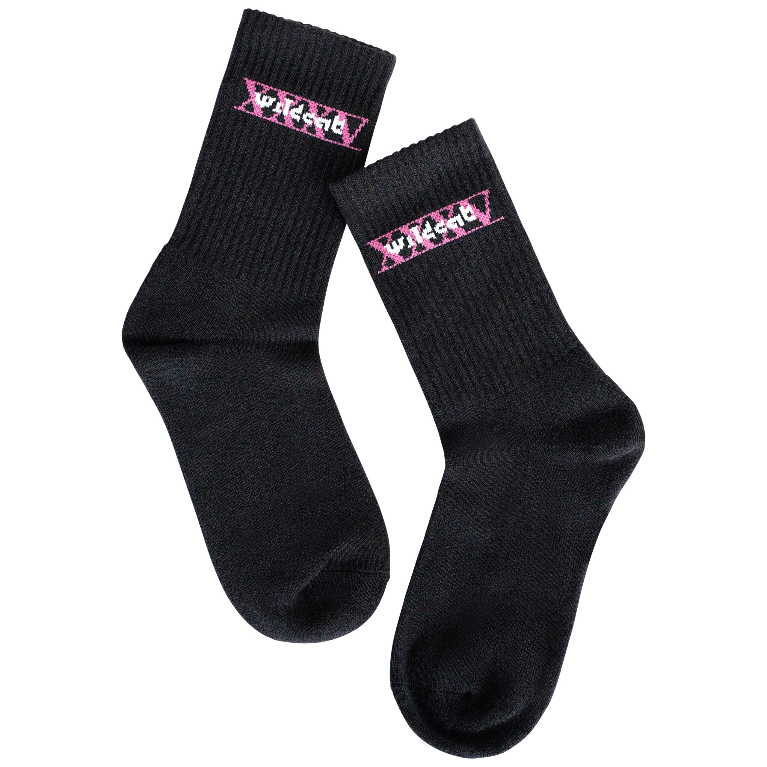 Musta Wild Socks XXXV, koko 36-40 Mustat sukat pinkillä Wildcat-logolla valkoisella taustalla, koko 36-40