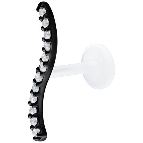 Musta Push Fit labret kirkkailla kristalleilla, 6,0 mm pitkä valkoisella taustalla