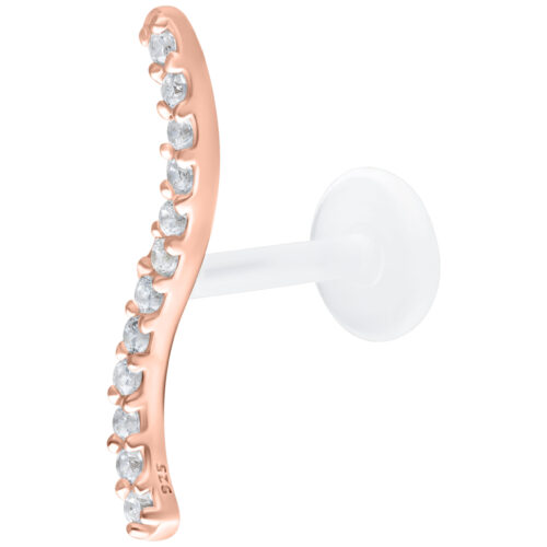 Ruusuinen kultainen labret kristallirivillä valkoisella taustalla