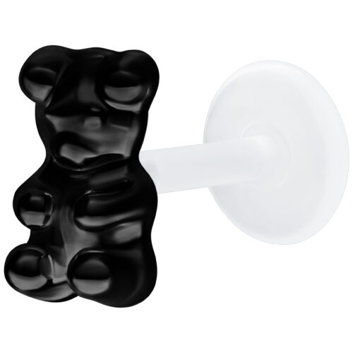Musta Gummi Bear Labret Push Fitillä ja 11mm pituudella valkoisella taustalla