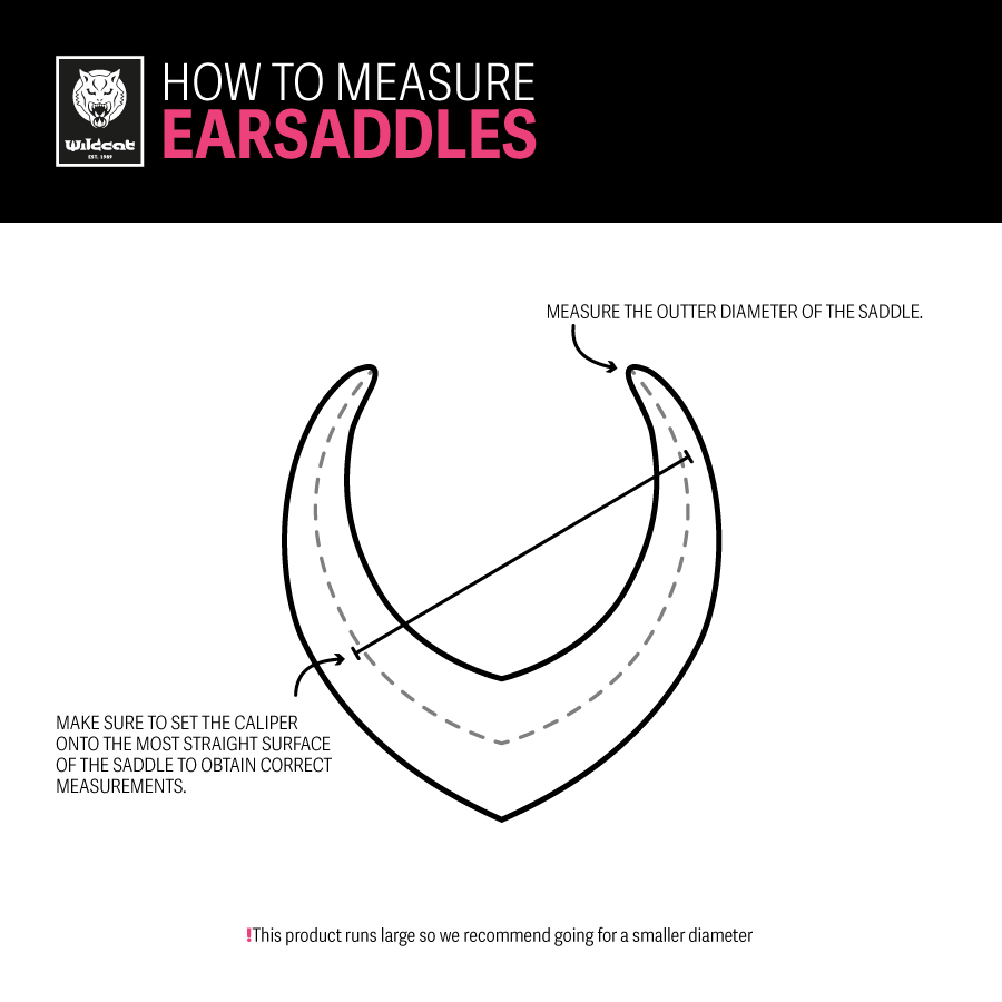 Mittausohjeet Double Arrow Earsaddlesille Kaavio Earsaddlesin ulkohalkaisijan mittaamisesta valkoisella taustalla