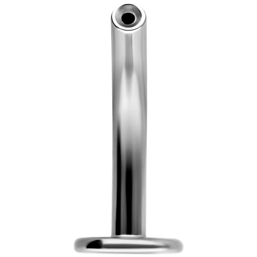 Hopeinen titaaninen labret-lävistys Push Fit -kiinnityksellä, 1,2 mm paksuus, 8,0 mm pituus valkoisella taustalla