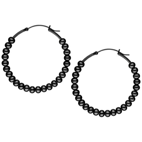 Musta Bubble Hoops -korvakorut kiillotetusta kirurginteräksestä valkoisella taustalla