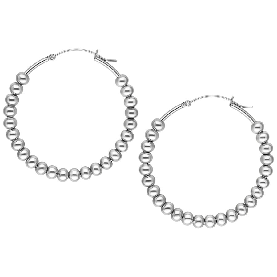 Kaksi hopeista Bubble Hoops -korvakorua kirurginteräksestä valkoisella taustalla