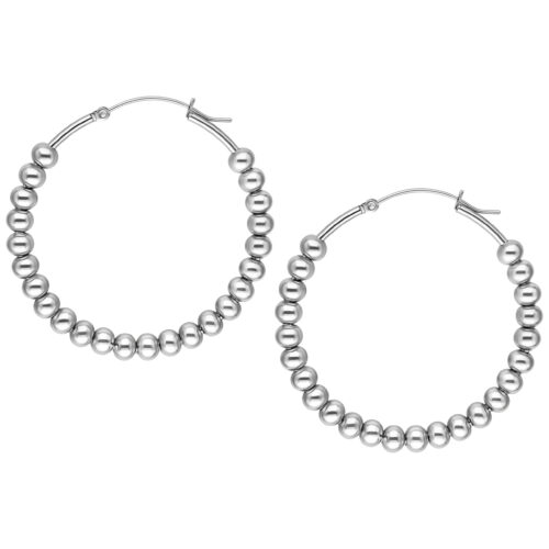 Kaksi hopeista Bubble Hoops -korvakorua kirurginteräksestä valkoisella taustalla