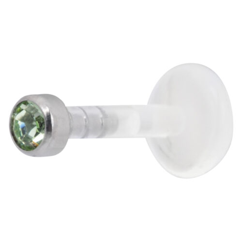 Vaaleanvihreä kristalli Labret Push-Fit valkoisella taustalla