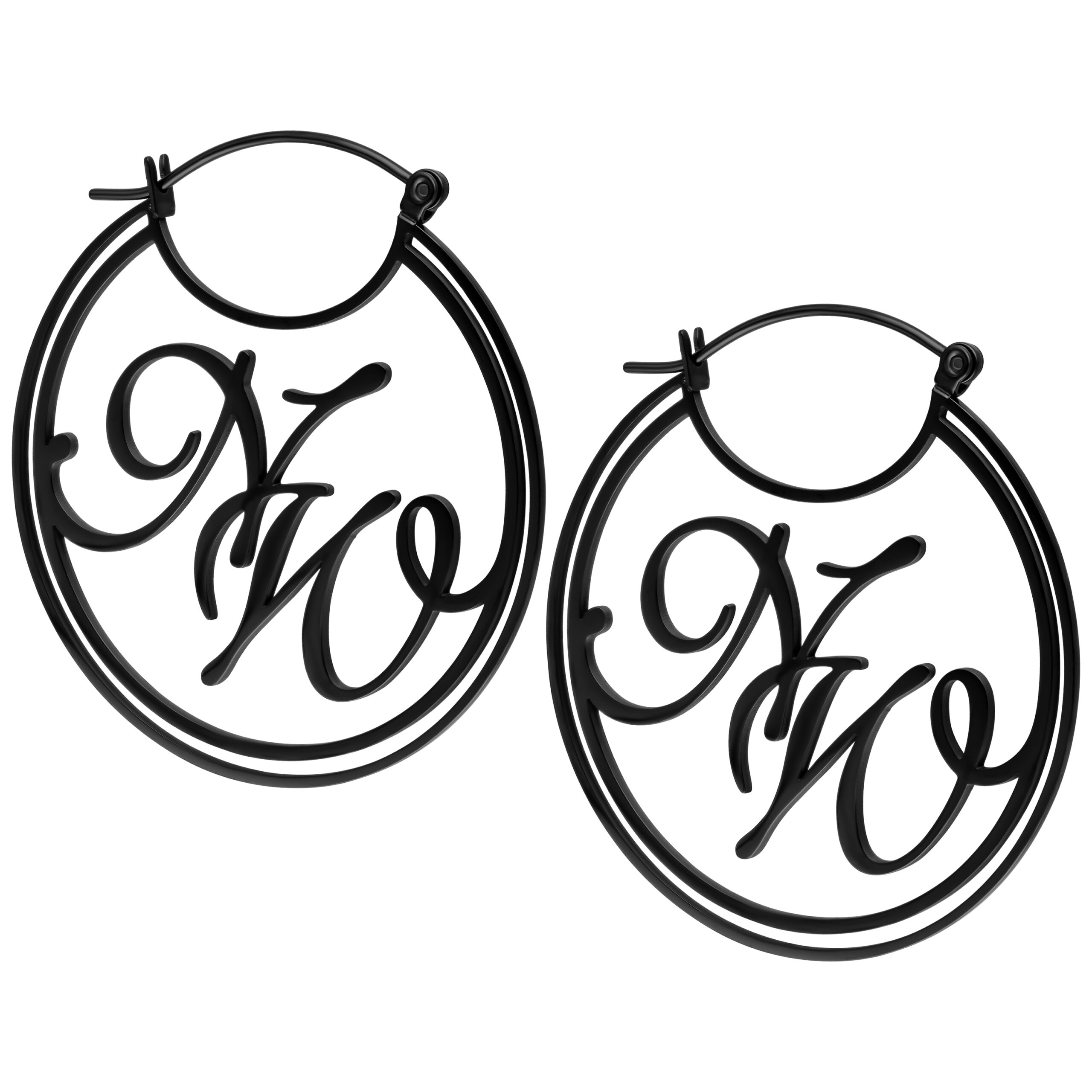Musta Nightwish-logo korvakorut teräksestä Mustat korvakorut, joissa suuri Nightwish-logo valkoisella taustalla