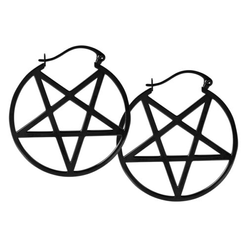 Kaksi mustaa kirurginteräs pentagrammikorvakorua valkoisella taustalla