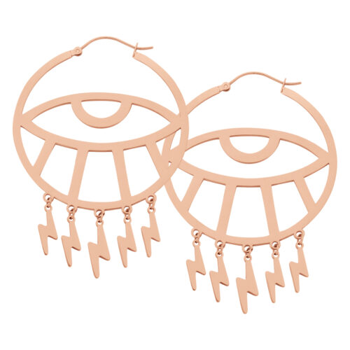 Ruusukultaiset Thunderflash Eye Hoops salamakoristeilla valkoisella taustalla