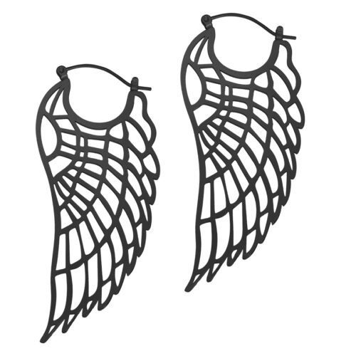 Kaksi mustaa Wing Hoops -korvakorua kirurginteräksestä valkoisella taustalla