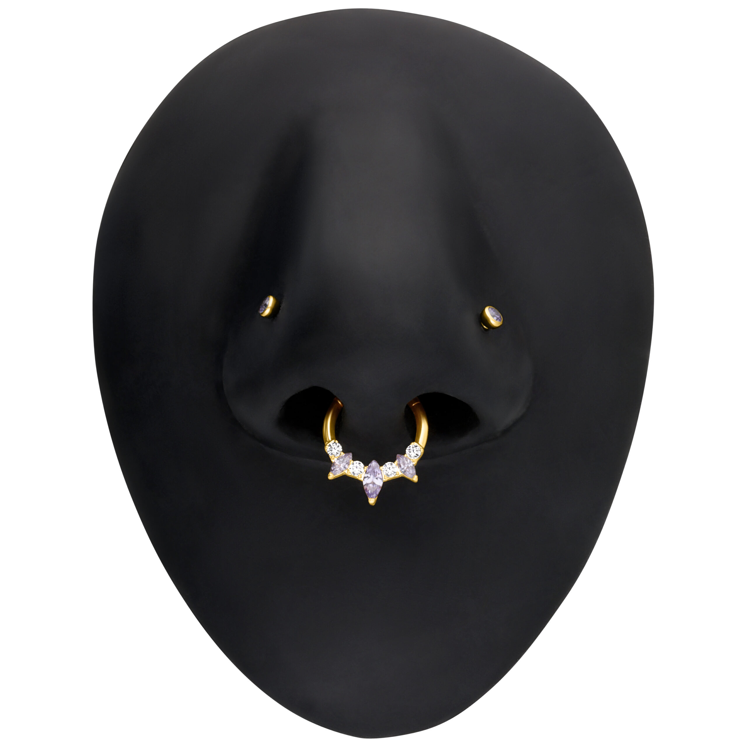 Kultainen Marquise-septumklikkeri kimaltelevilla kristalleilla mustalla mallilla
