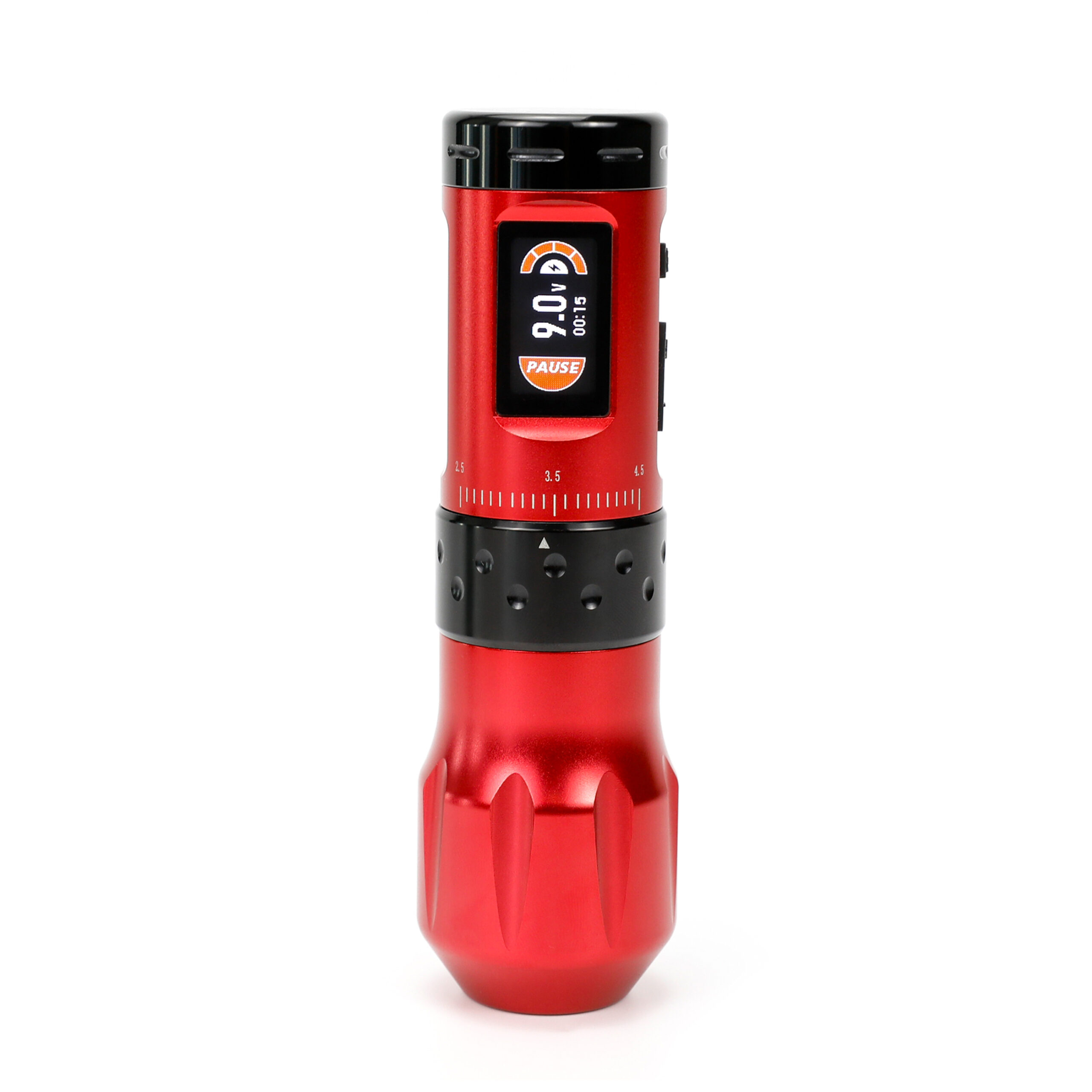 Punainen Wireless Pen Machine Ava 38 mm kahvalla Punainen langaton tatuointikone Ava mustalla kahvalla valkoisella taustalla