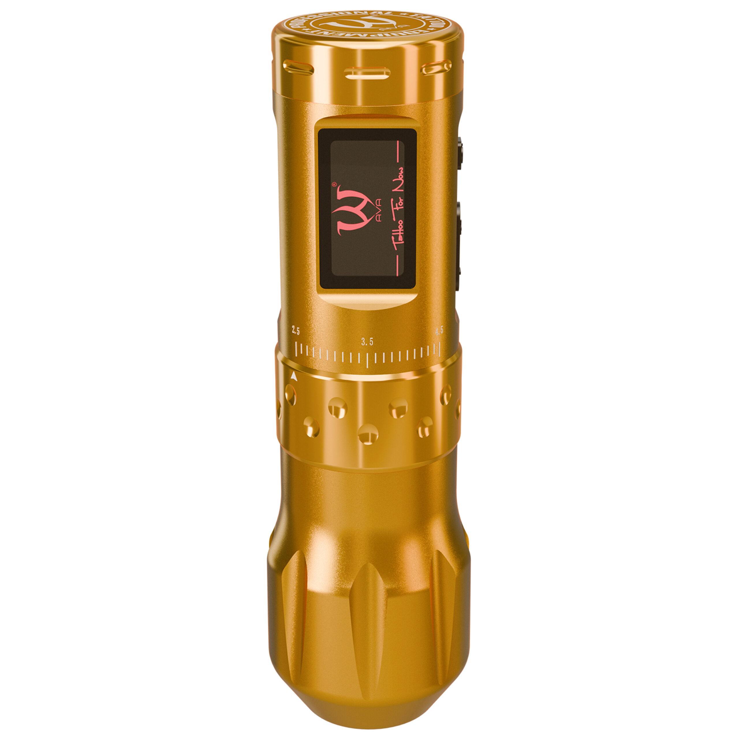 Kultainen Ava Wireless Pen -kone kahdella kahvalla Kultainen langaton Ava-tatuointikone ergonomisella kahvalla valkoisella taustalla