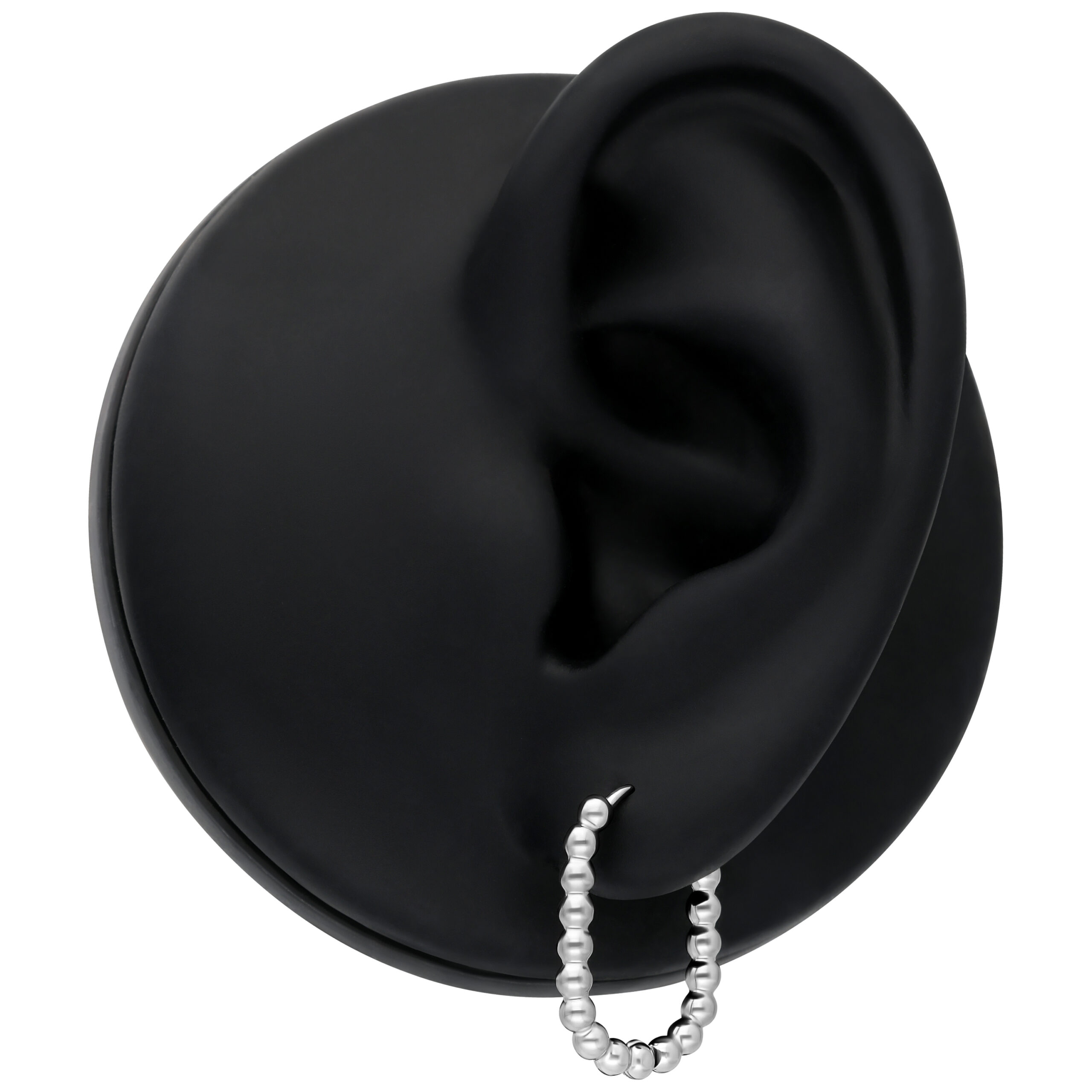Hopeiset Ovaalit Bubble Hoops mustalla korvalla neutraalilla taustalla