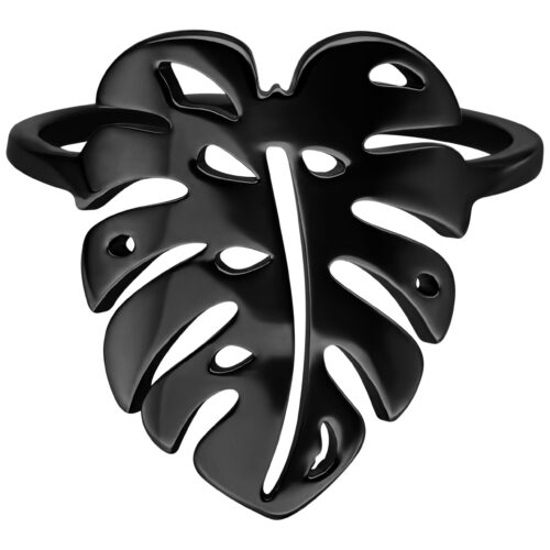 Musta Monstera-lehtisormus kirurginteräksestä, koko 18,0 mm, valkoisella taustalla