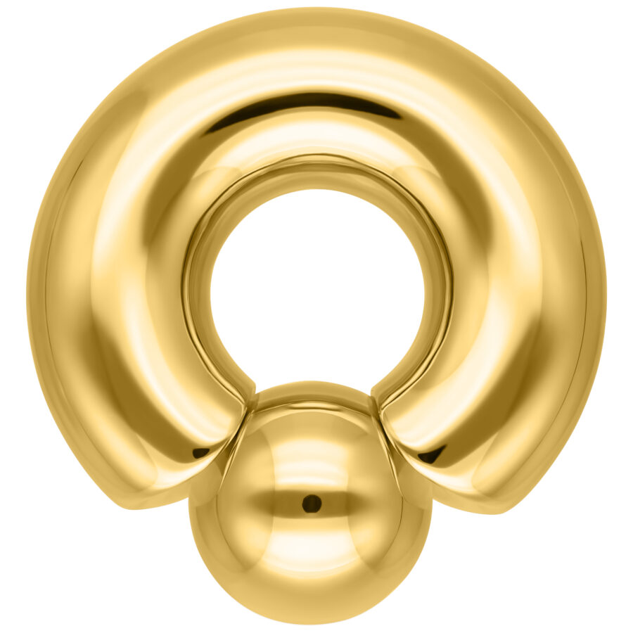 Kultainen Monster Screw In -rengas, 12 mm paksuus ja 19 mm sisähalkaisija valkoisella taustalla