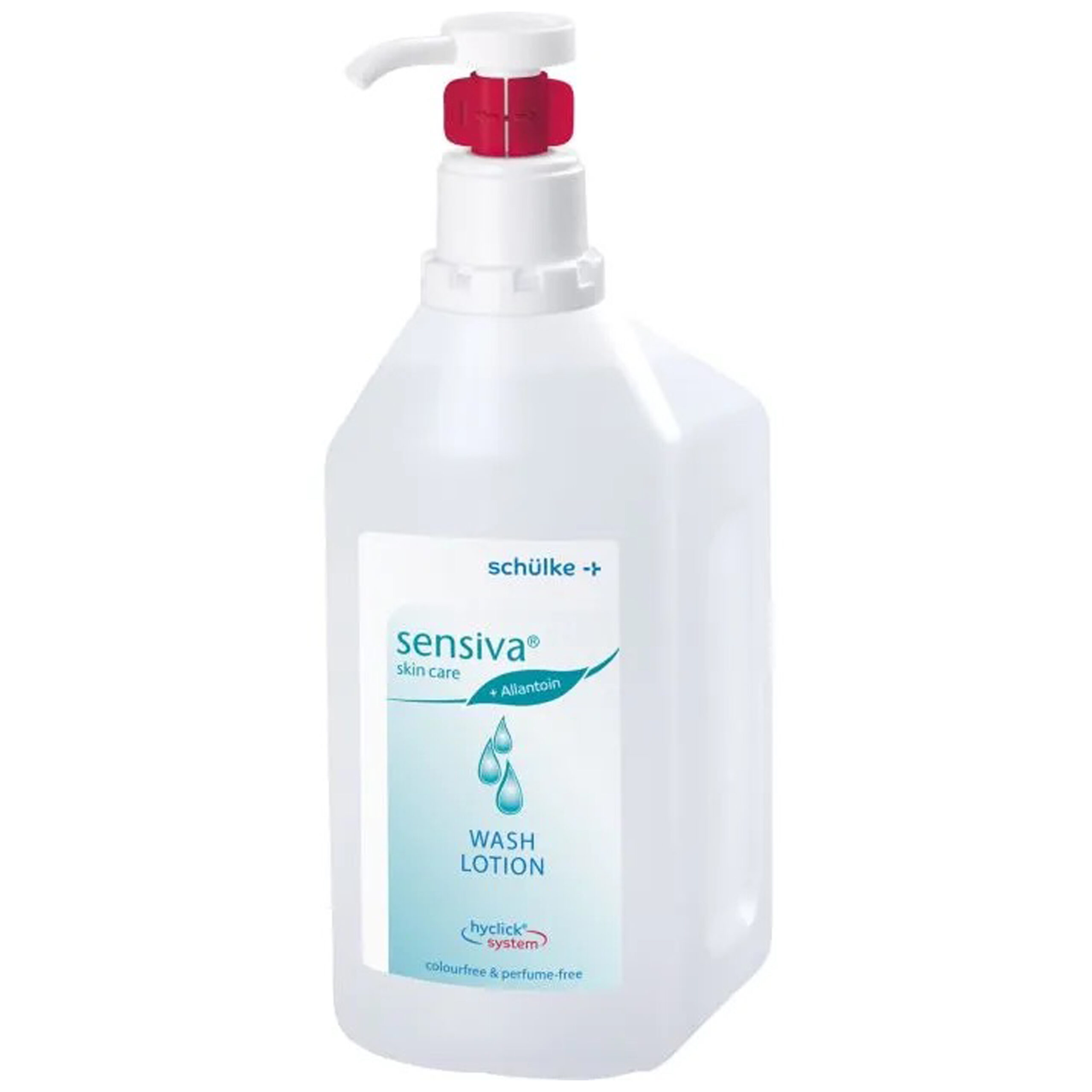 Schülke Sensiva Pesuneste 500 ml Valkoinen Schülke Sensiva Pesuneste -pullo punaisella annostelijalla valkoisella taustalla