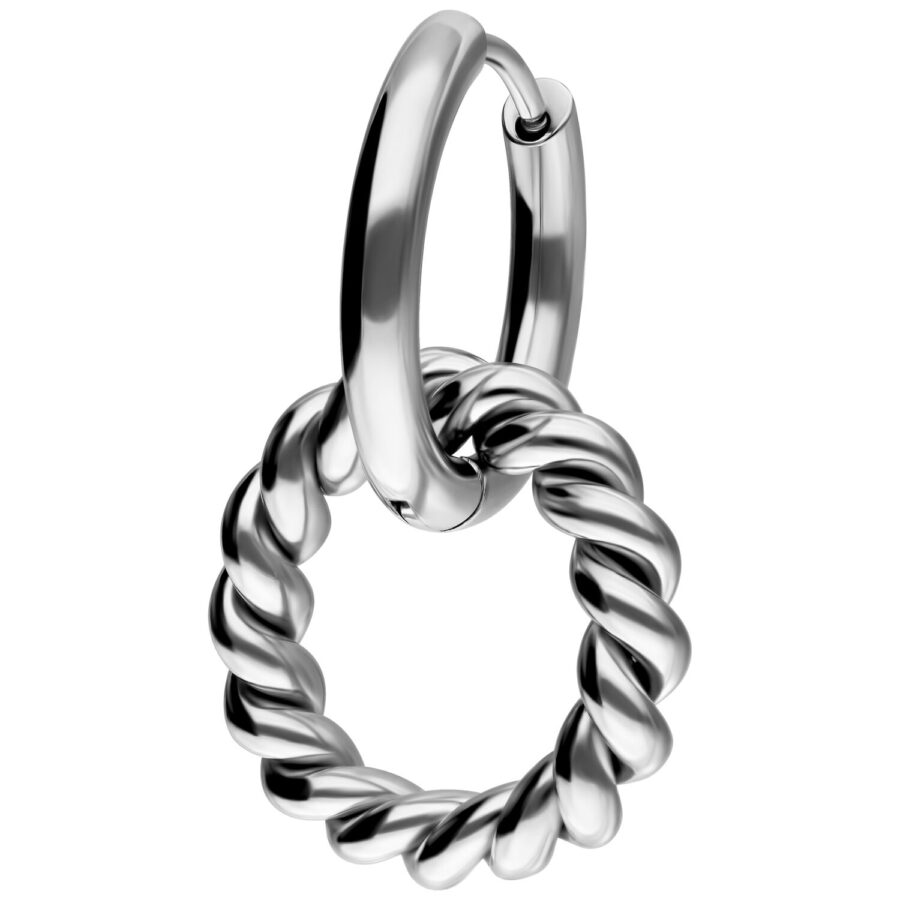 Hopeiset Twisted Circle Hoops ruostumattomasta teräksestä valkoisella taustalla