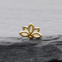 Kultainen Lotus-koriste harmaalla kivellä, selkeät linjat ja kiiltävä pinta
