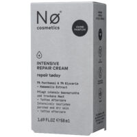 Nø Cosmetics Intensiv Repair Cream 50ml:n harmaa pakkaus tekstiyksityiskohdilla