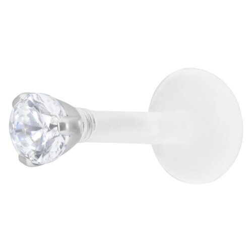Hopeinen labret 2,5 mm kirkkaalla kristallilla valkoisella taustalla